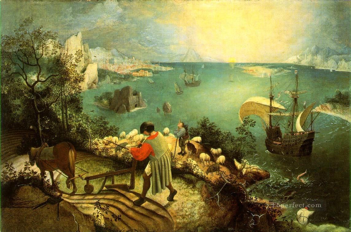 Landscape With The Fall Of Icarus Flemish Renaissance peasant Pieter Bruegel the Elder Oil Paintings